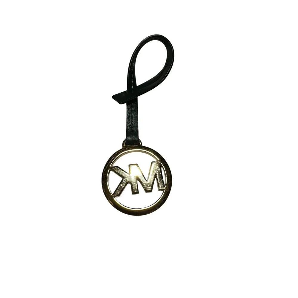 MICHAEL KORS GOLD MK LOGO CHARM / OLIVE GREEN LEATHER STRAP HANDBAG FOB Hang Tag